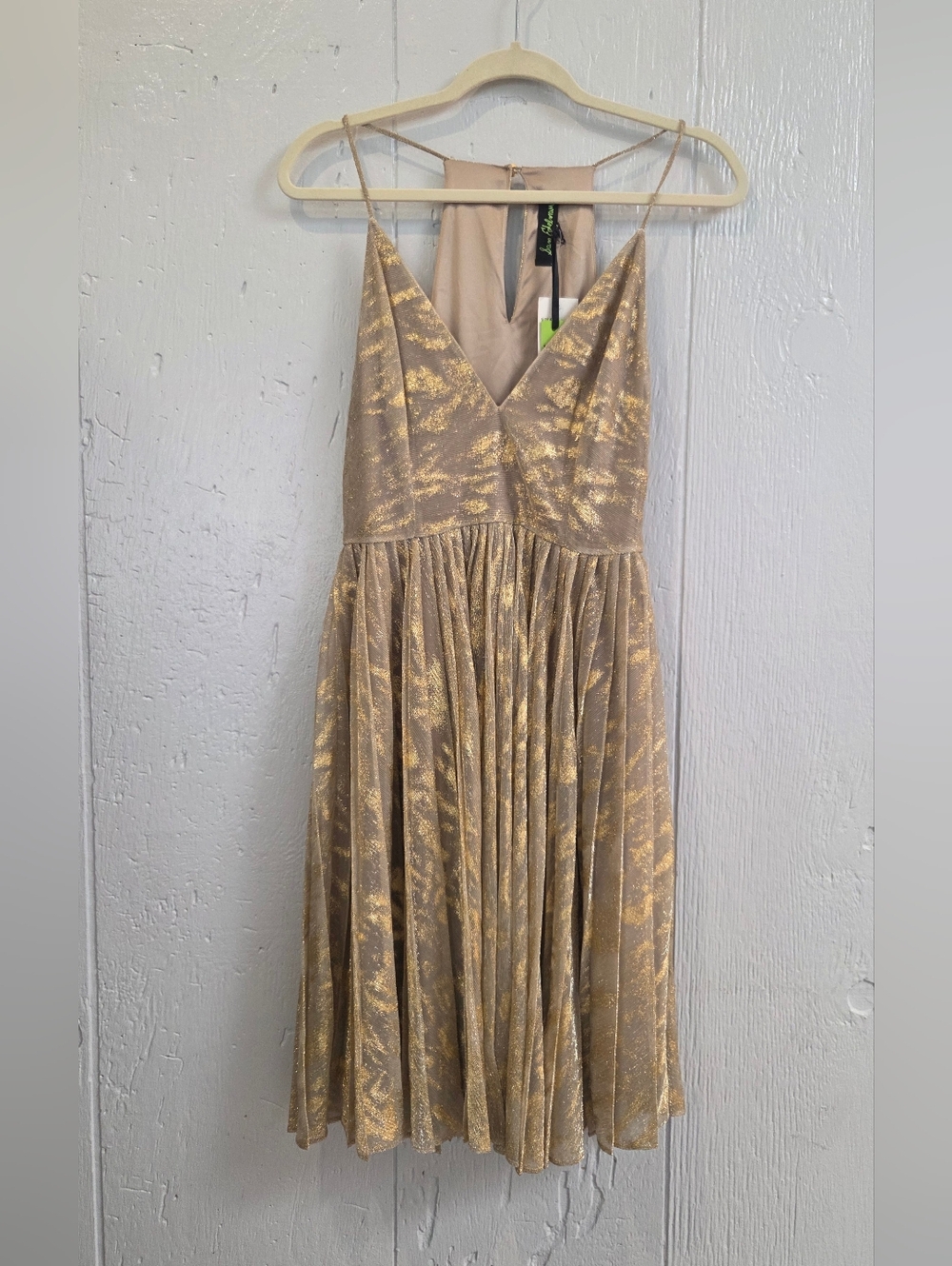 Sam Edelman Gold Metallic V-Neck Spaghetti Strap Midi Dress